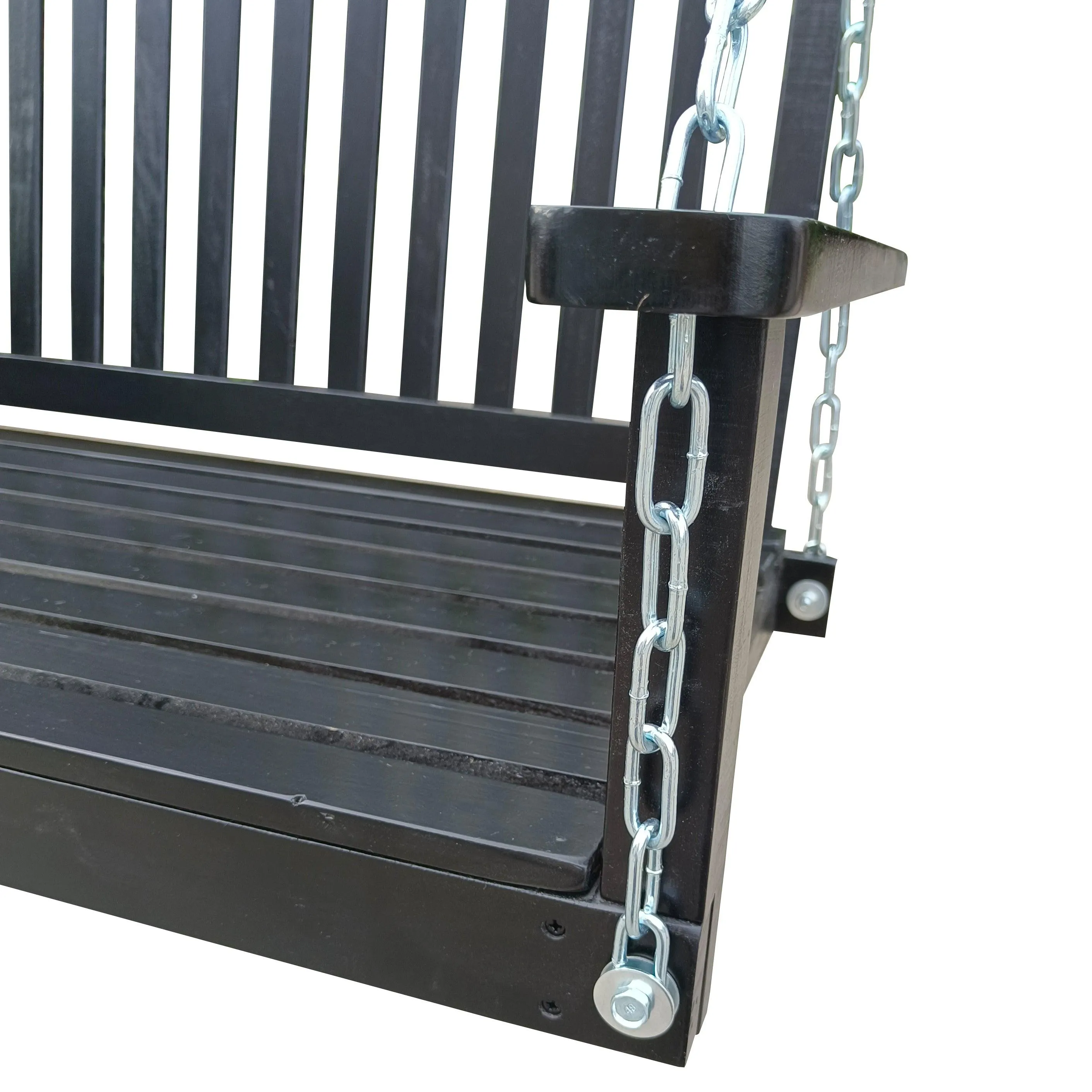 Black Front Porch Swing with Armrests and Hanging Chains, Easy to Assemble