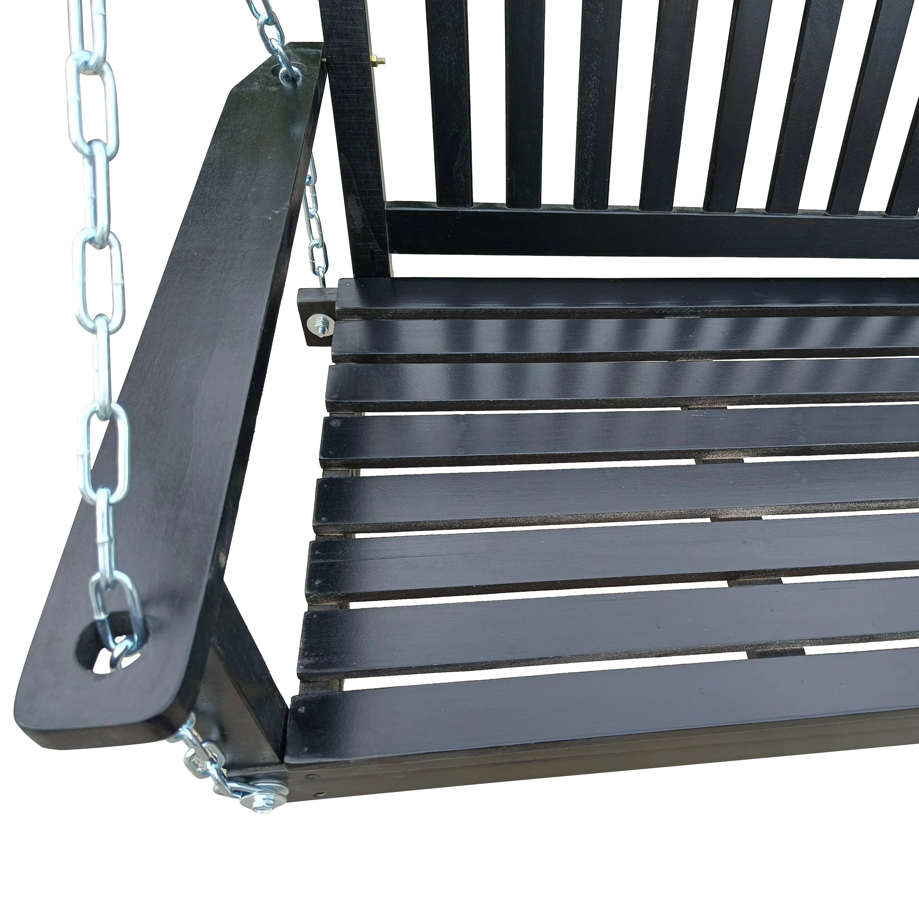 Black Front Porch Swing with Armrests and Hanging Chains, Easy to Assemble