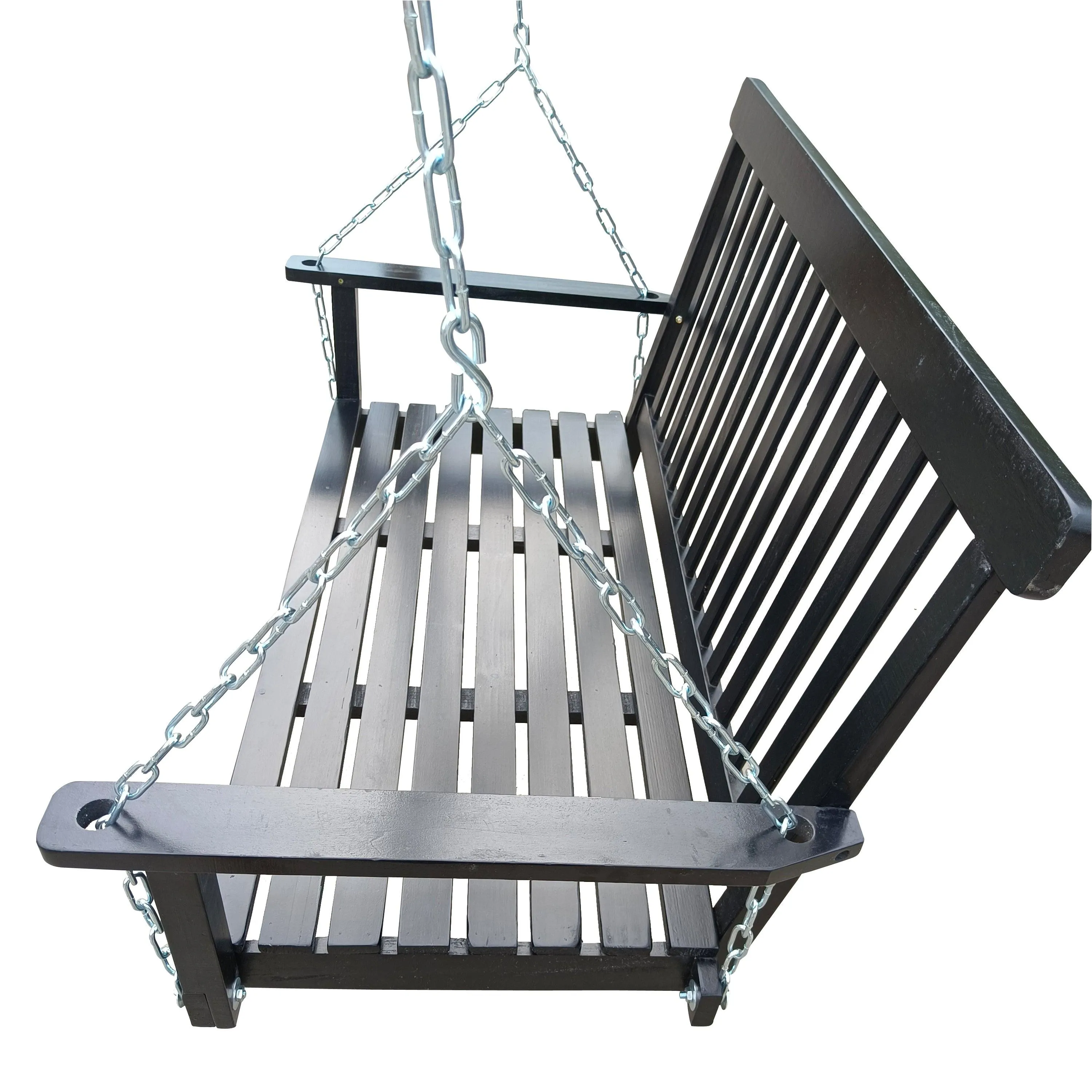 Black Front Porch Swing with Armrests and Hanging Chains, Easy to Assemble