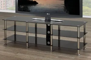 Black Glass TV Stand With 3 Shelves and Chrome Legs