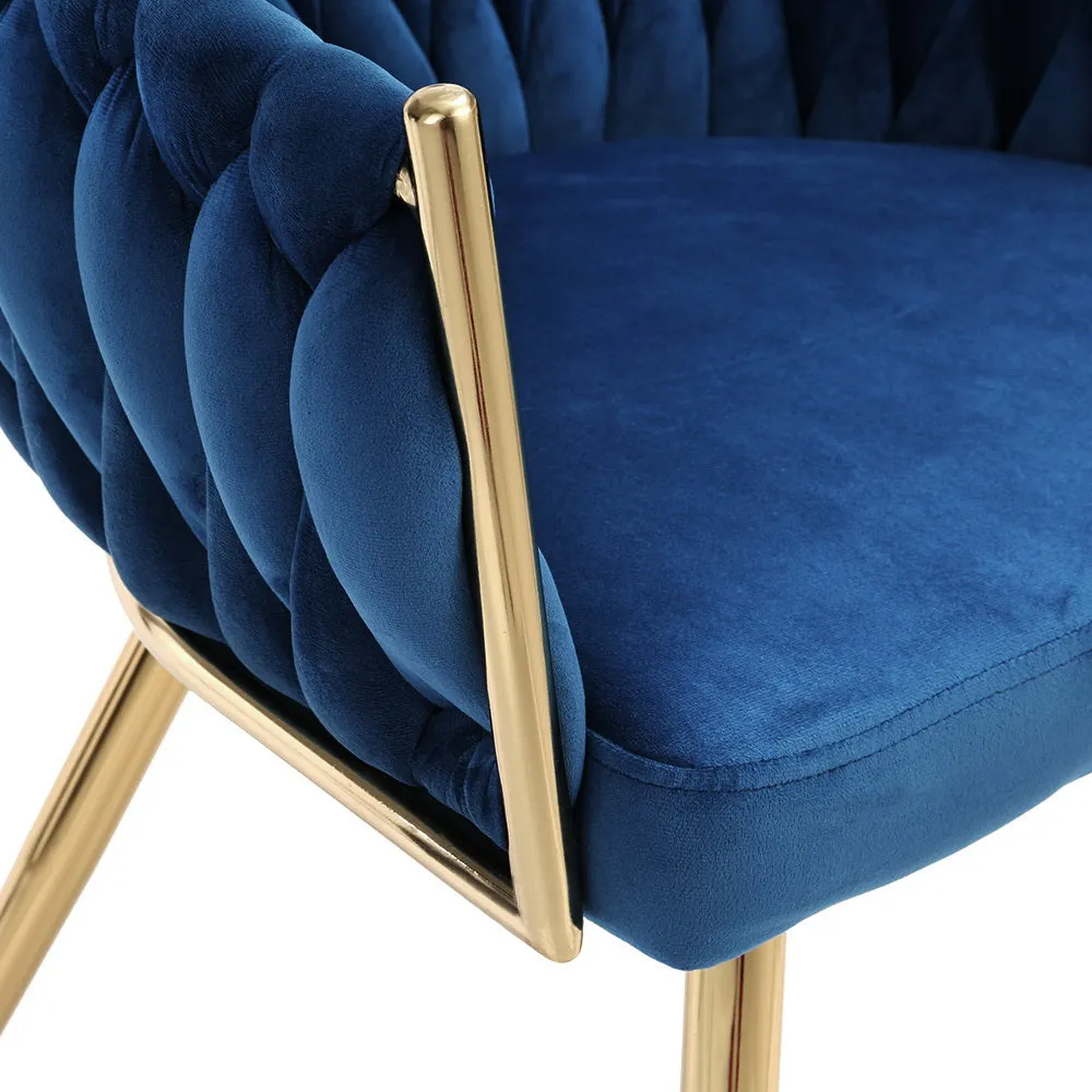 Blue Velvet Armchair Dining Chair with Steel Legs - Artiss