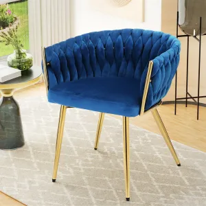 Blue Velvet Armchair Dining Chair with Steel Legs - Artiss