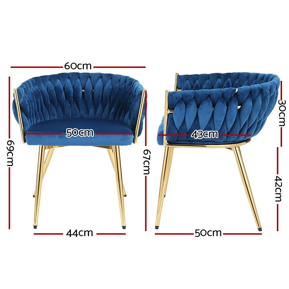 Blue Velvet Armchair Dining Chair with Steel Legs - Artiss