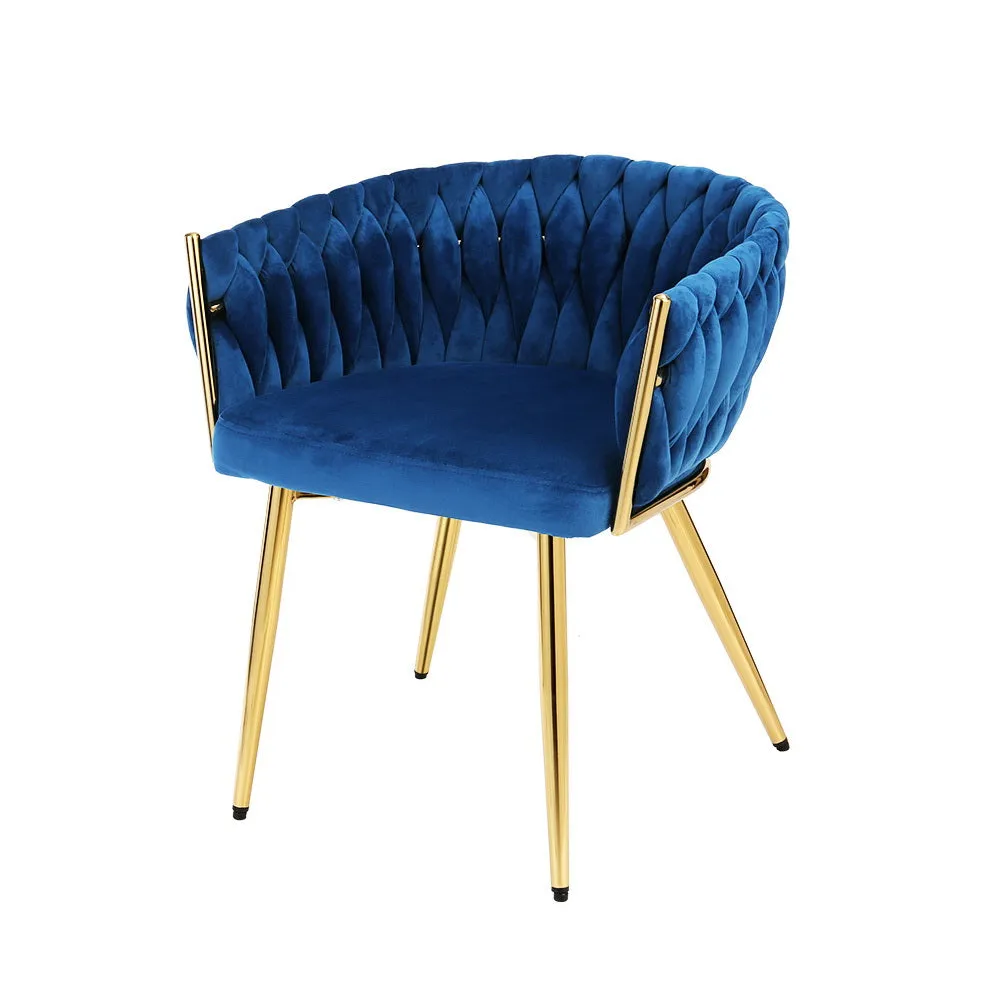 Blue Velvet Armchair Dining Chair with Steel Legs - Artiss