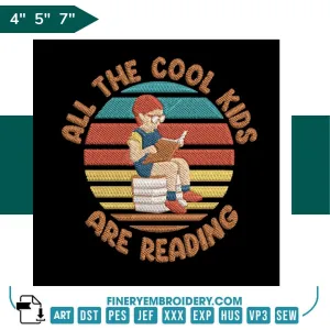 Book Lovers collection Embroidery Design - All the cool kids are reading
