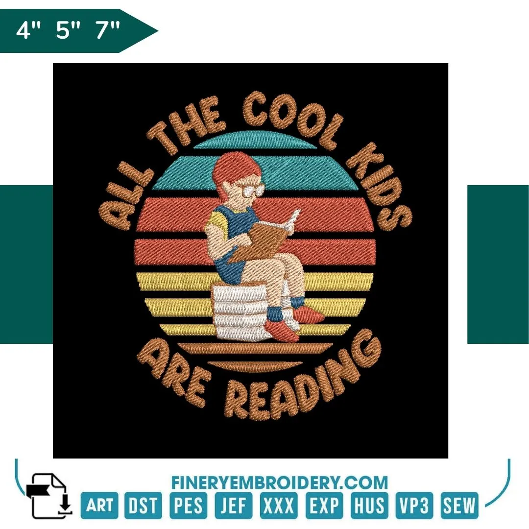 Book Lovers collection Embroidery Design - All the cool kids are reading