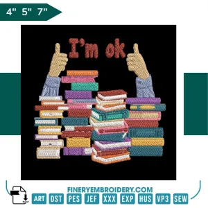 Book Lovers collection Embroidery Design - Im Ok Funny Book Lover