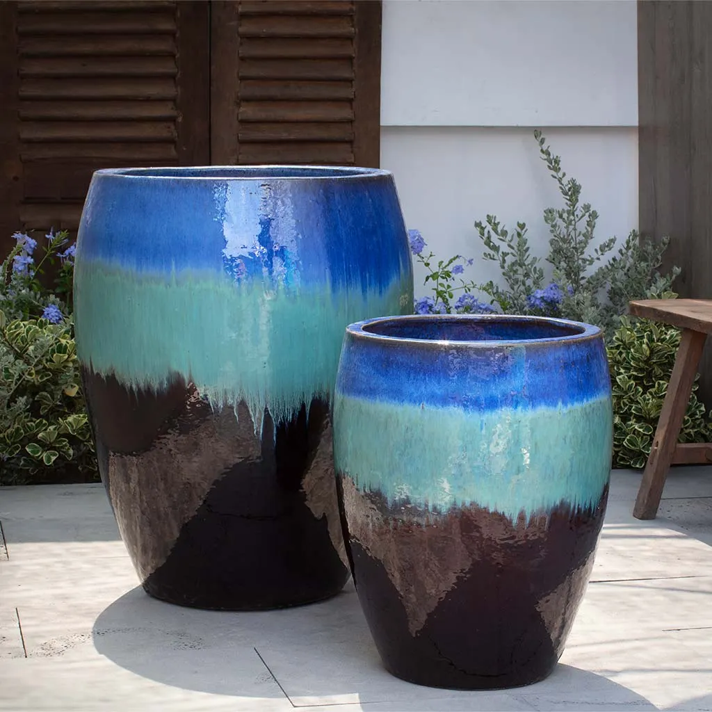 Campania International Cabana Planter in Running Blue Brown set of 2