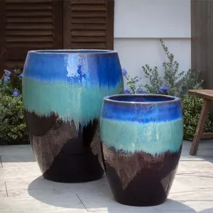 Campania International Cabana Planter in Running Blue Brown set of 2