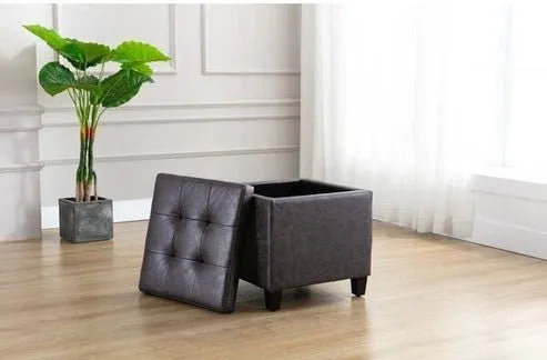 Carrol Square Shape Leather Ottoman Pouffe Stool