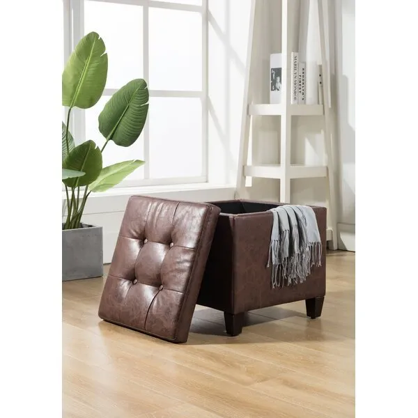 Carrol Square Shape Leather Ottoman Pouffe Stool