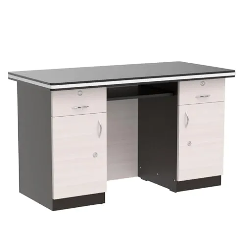 CASPIAN Furniture White and Coffee Brown Engineered Wood Study Table/Office Desk | Office Table with 2 Drawers, Keypad and Storage Cupboard | Size 48 x 30 x 24 inches