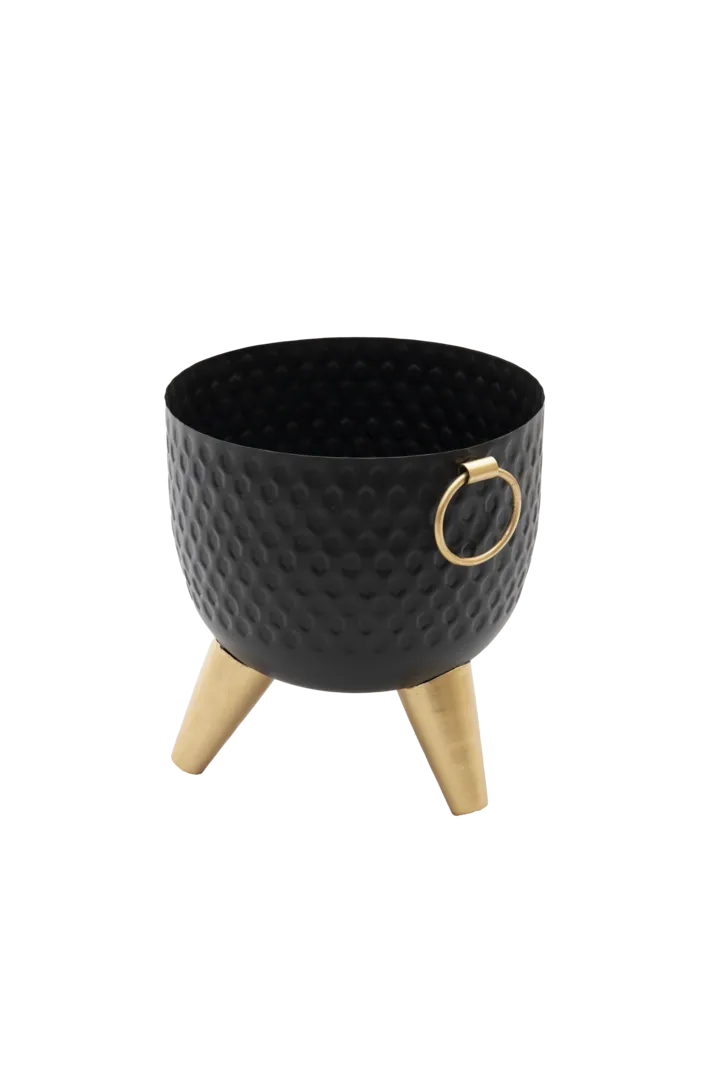 Cauldron Style Black Metal Planter