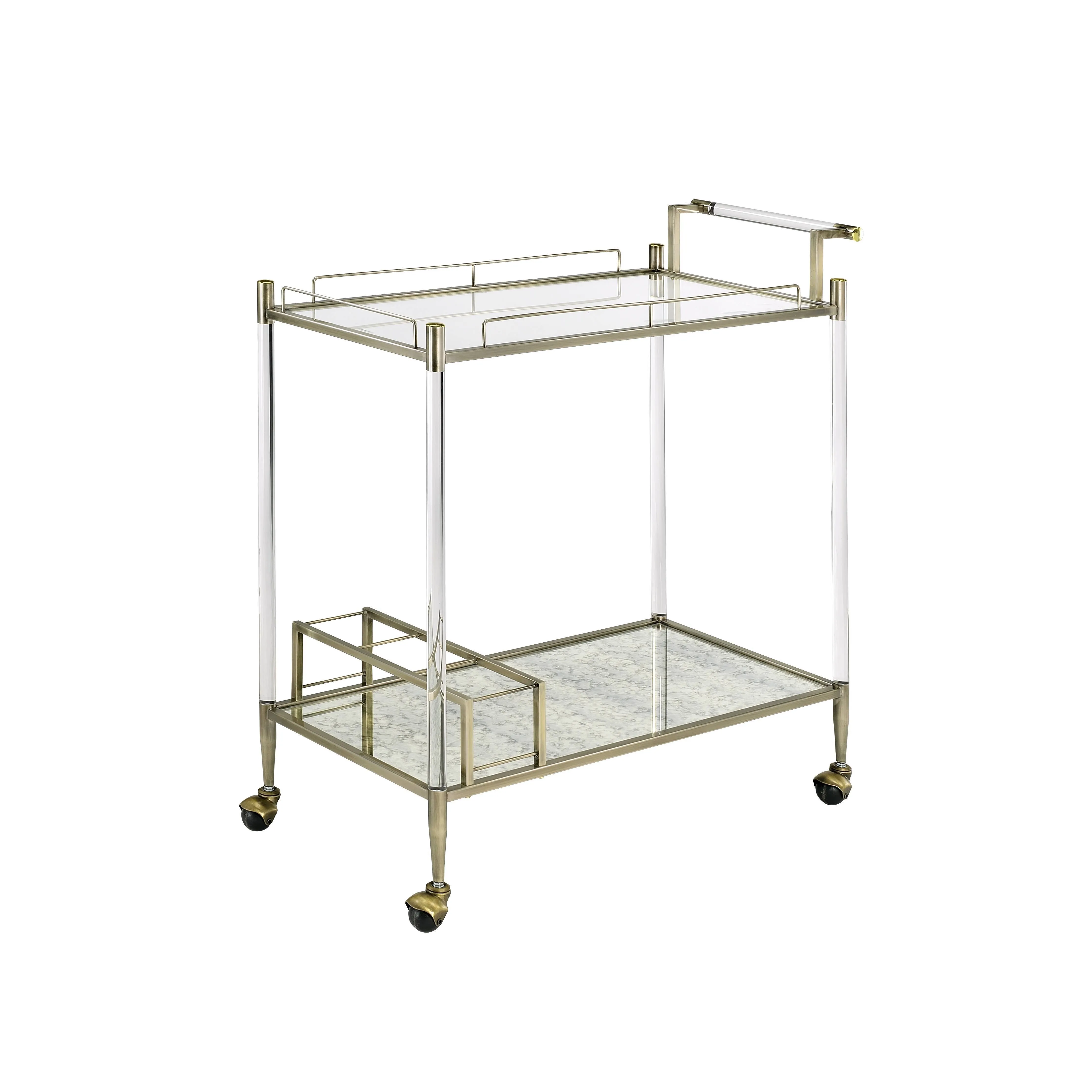 Cirro - Antique Mirror Wire Brass Serving Cart - Antique Brass / White by Couch.com