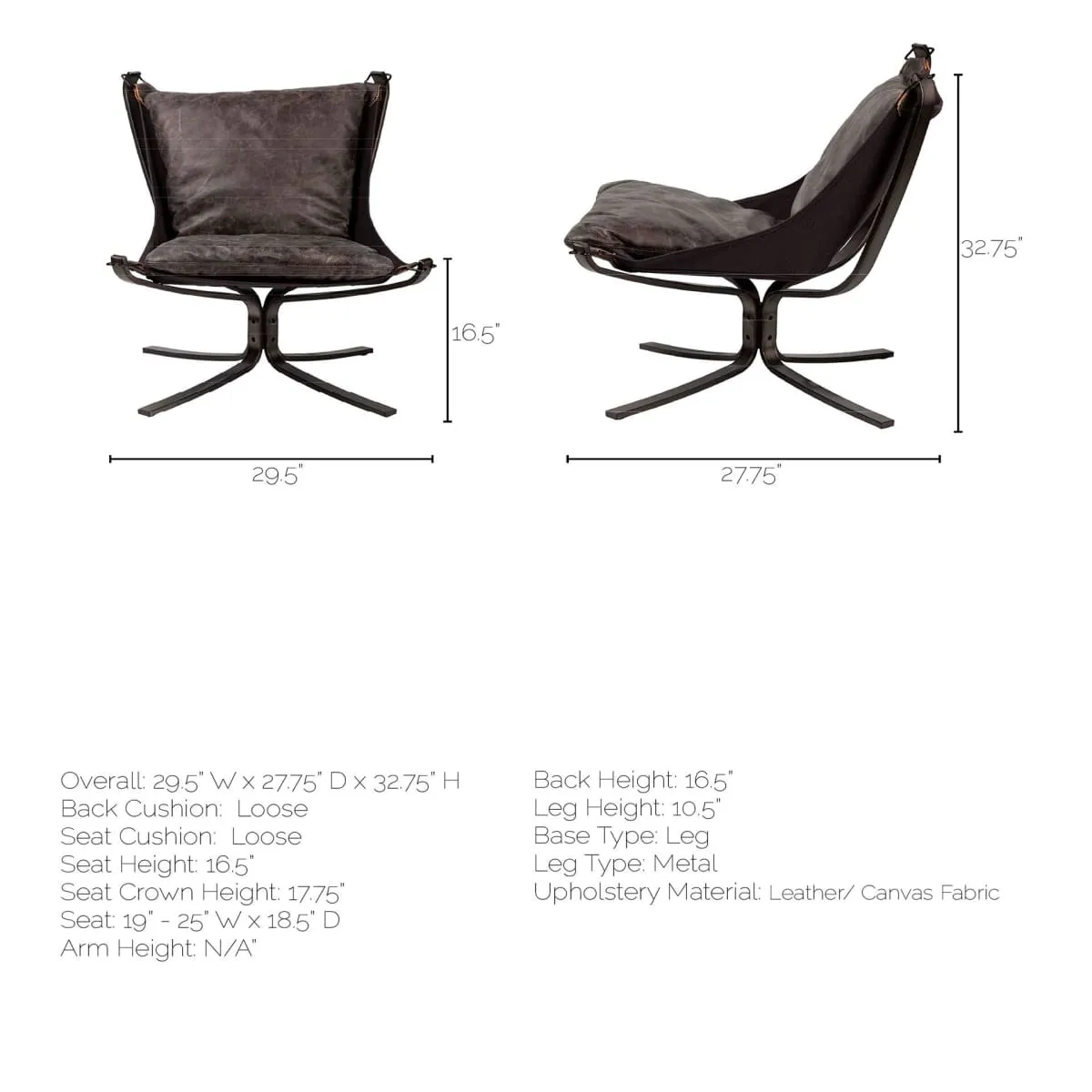 Colarado Accent Chair Black Leather | Black Iron