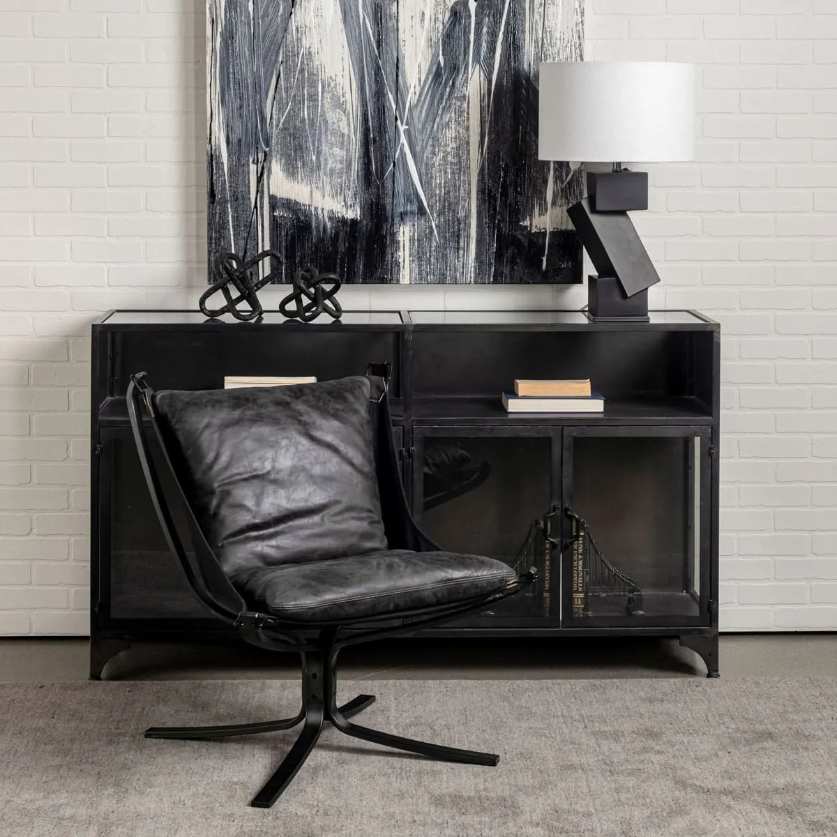 Colarado Accent Chair Black Leather | Black Iron
