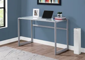 Computer Desk - 48"L / Silver Metal/ White Tempered Glass