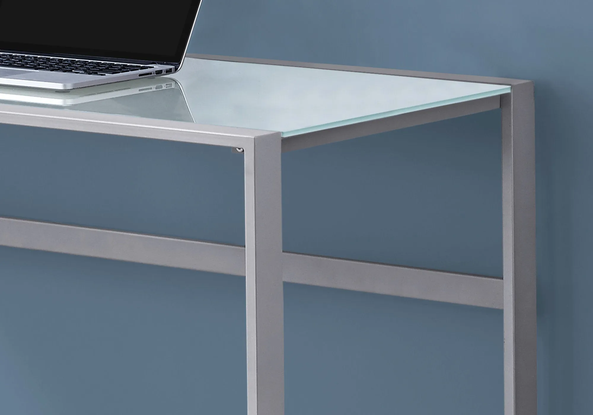 Computer Desk - 48"L / Silver Metal/ White Tempered Glass