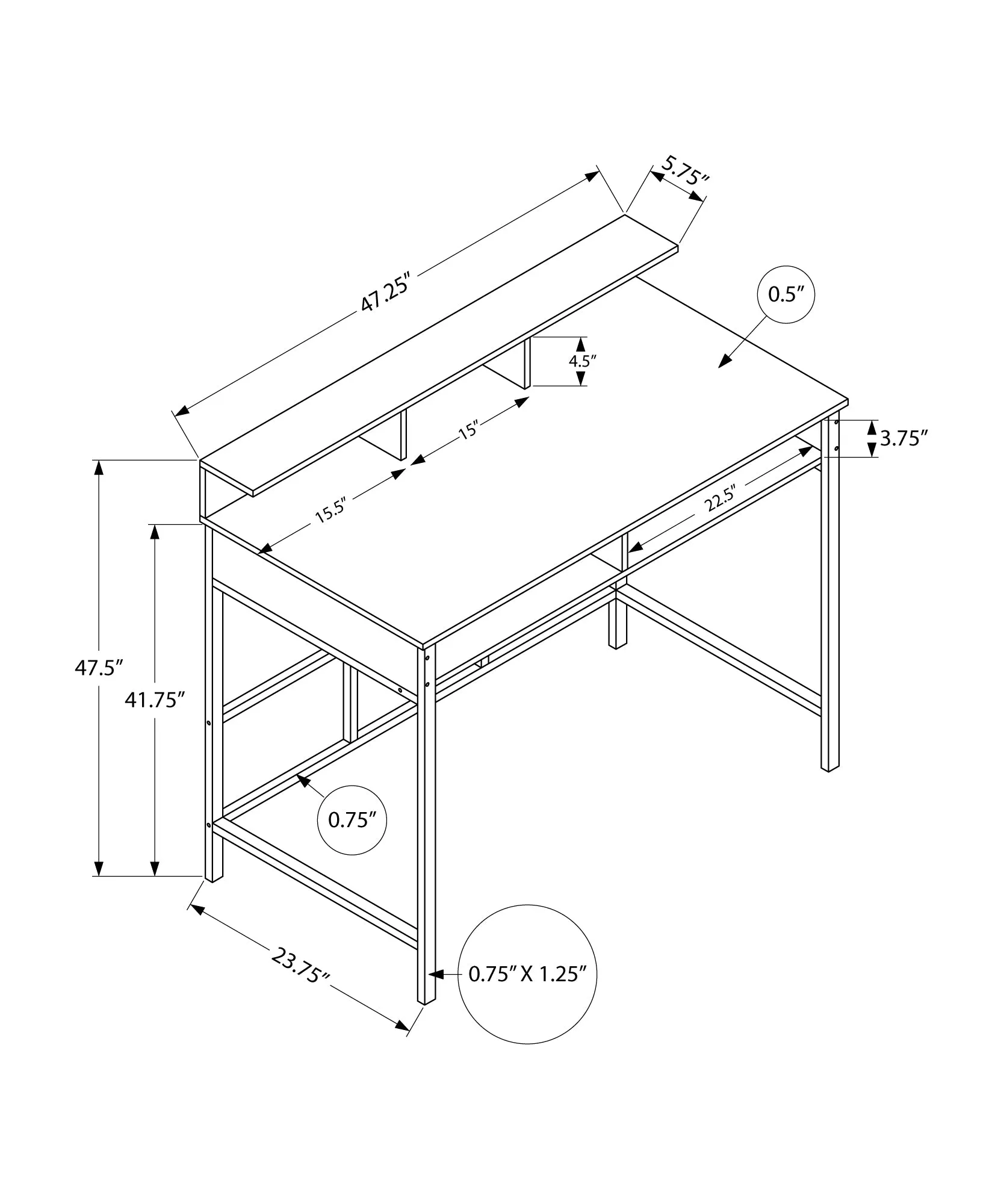 Computer Desk - 48"L / White / White Standing Height