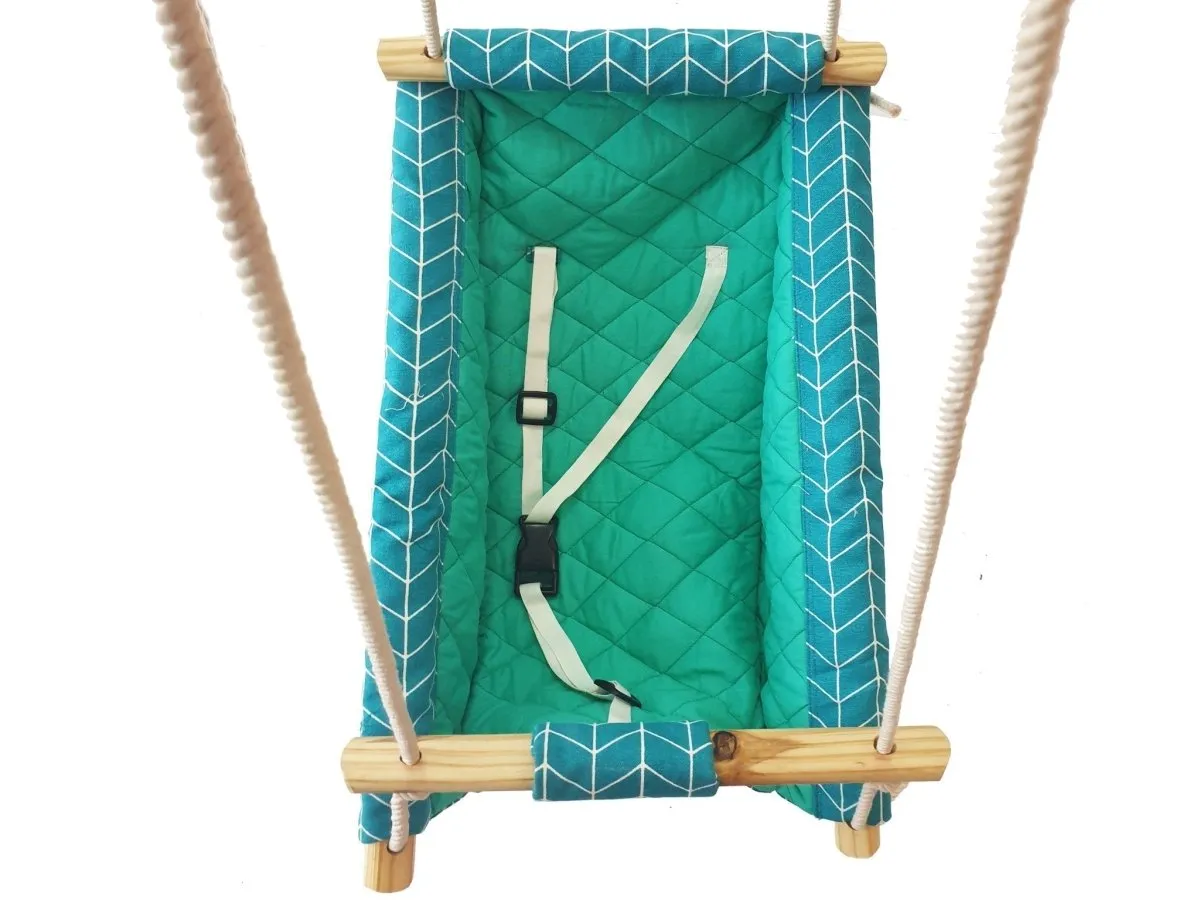 CuddlyCoo Baby Swing / Ceiling Rocker- Sea Green Zig Zag