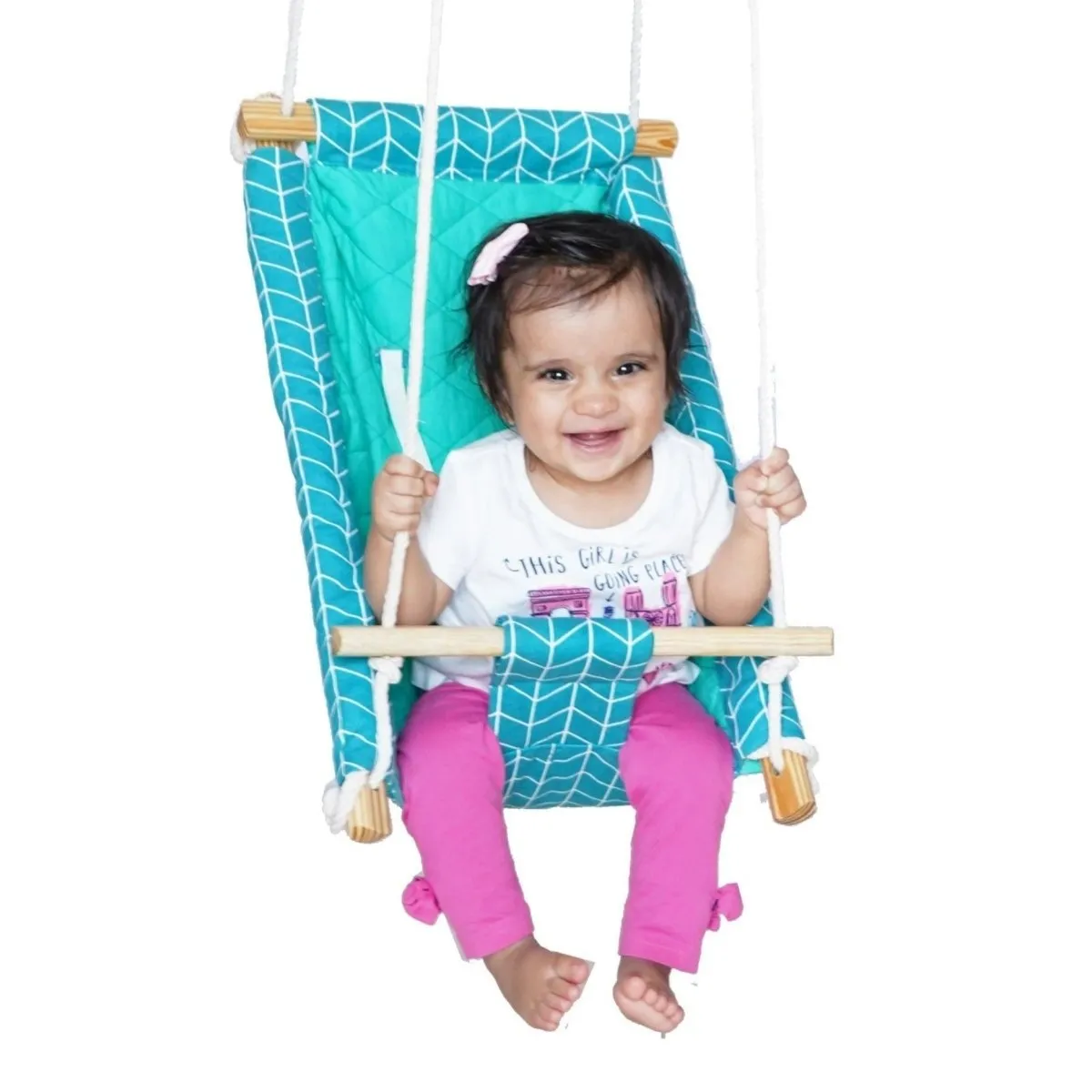 CuddlyCoo Baby Swing / Ceiling Rocker- Sea Green Zig Zag