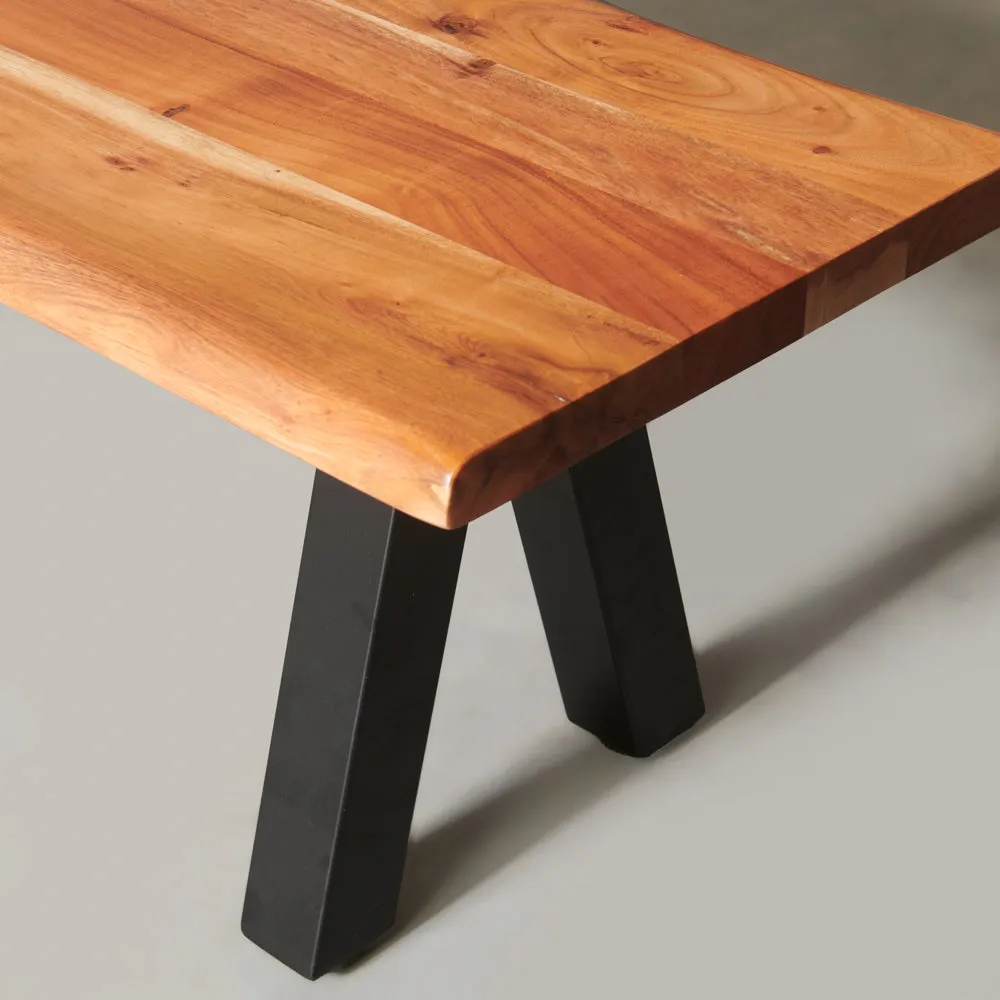 DANTON - Acacia Live Edge Bench 3.5cm Thickness Top with Black Pyramid-Shaped Legs/Natural Color