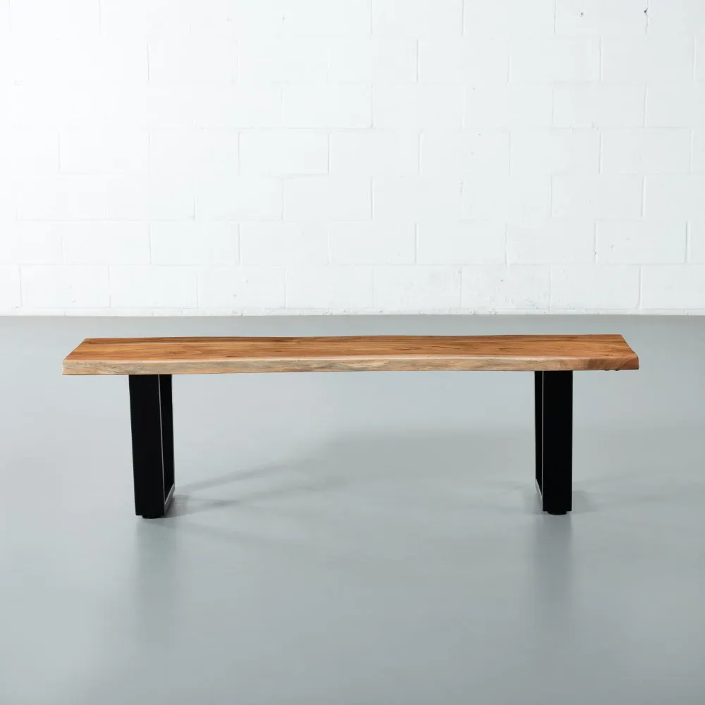 DANTON - Acacia Live Edge Bench 3.5cm Thickness Top with U Black Legs