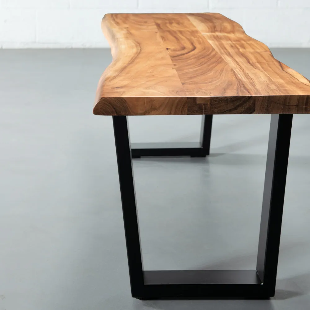DANTON - Acacia Live Edge Bench 3.5cm Thickness Top with U Black Legs