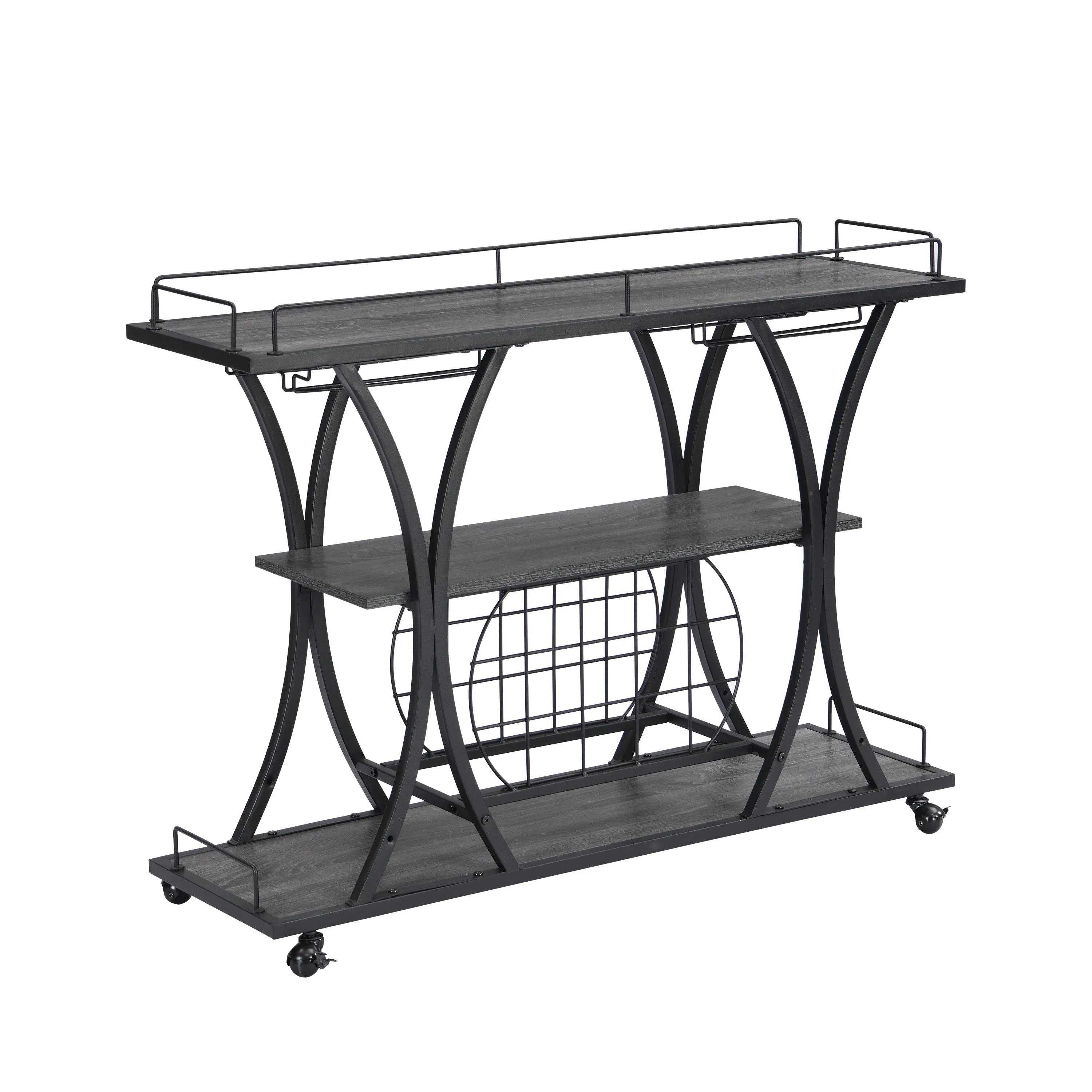 Dark Blue Kitchen Island Cart, Solid Wood Top, Storage Cabinet, Locking Wheels