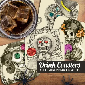 Day of the Dead Skeletons Assorted Paper Coaster Set