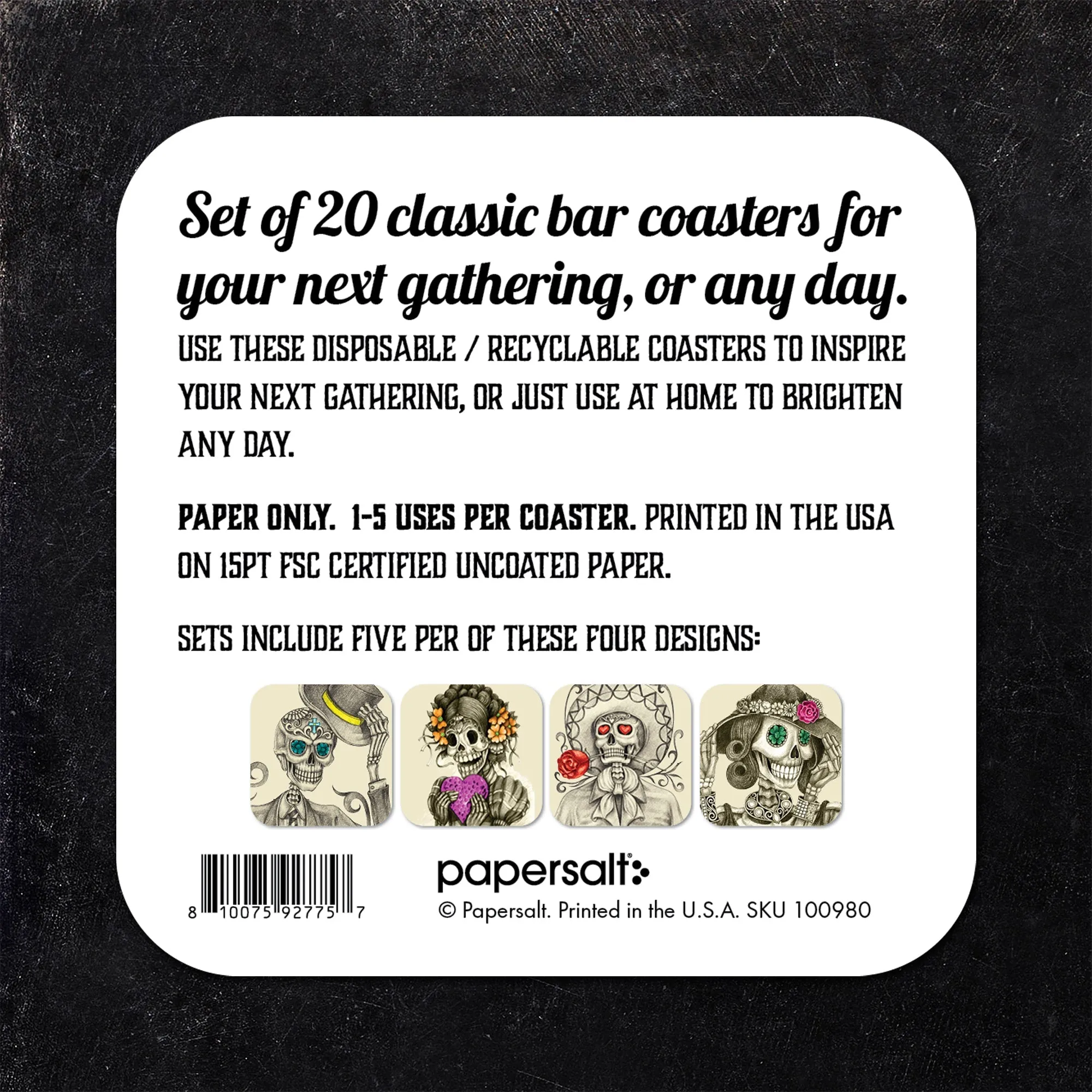Day of the Dead Skeletons Assorted Paper Coaster Set