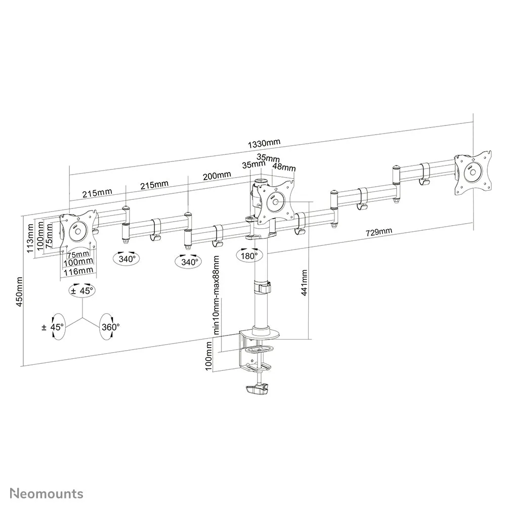 Desk Mount Triple 10-27In