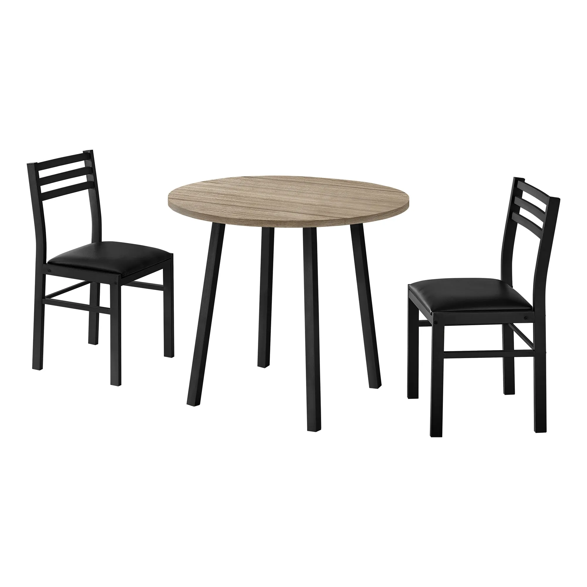 Dining Table Set, 3pcs Set, Small, 35" Drop Leaf, Kitchen, Black Metal, Brown Laminate, Contemporary, Modern