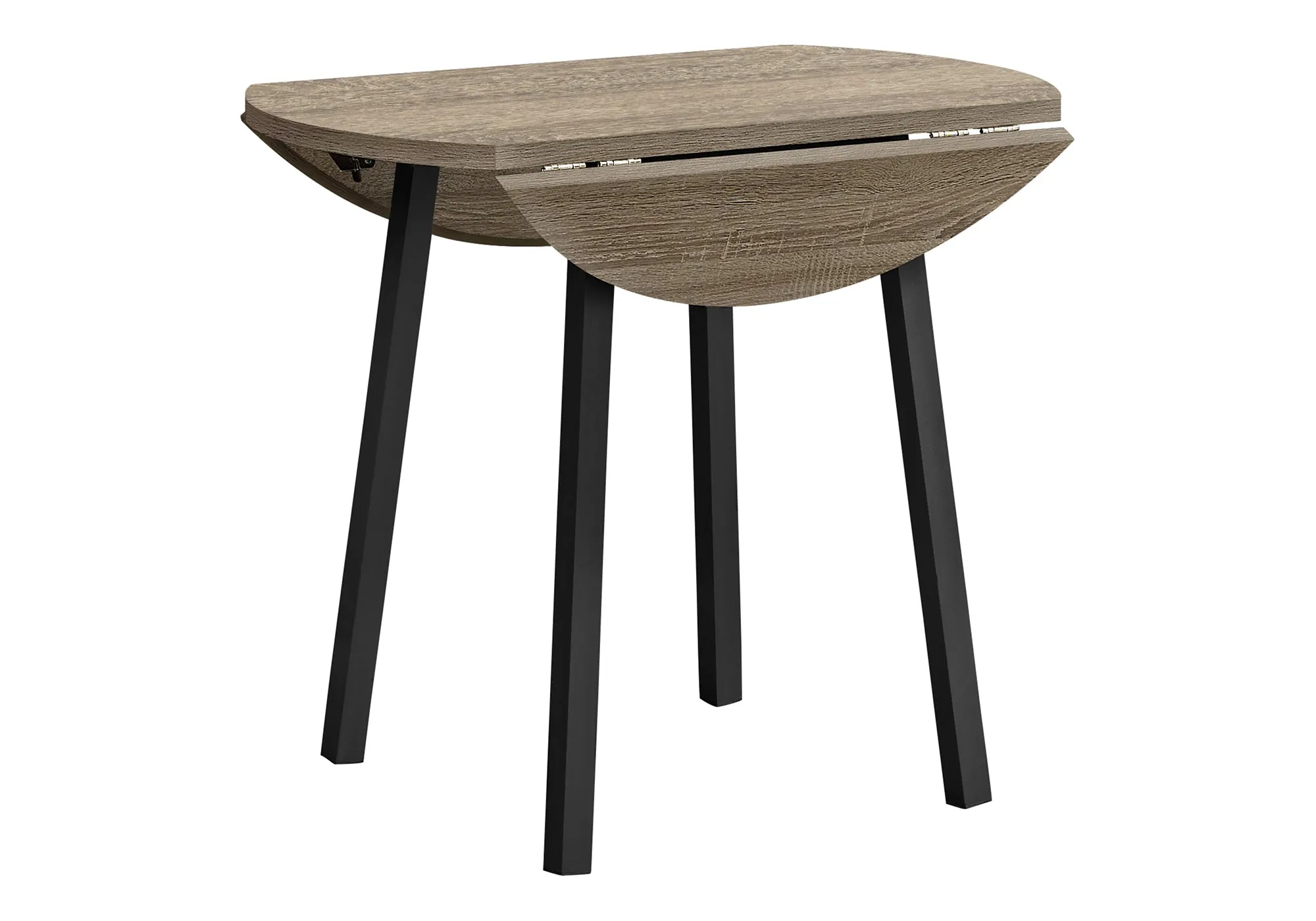Dining Table Set, 3pcs Set, Small, 35" Drop Leaf, Kitchen, Black Metal, Brown Laminate, Contemporary, Modern