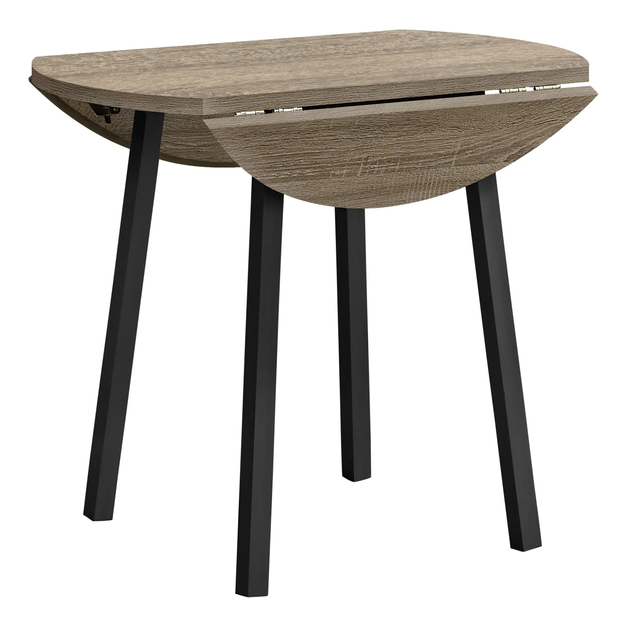 Dining Table Set, 3pcs Set, Small, 35" Drop Leaf, Kitchen, Black Metal, Brown Laminate, Contemporary, Modern
