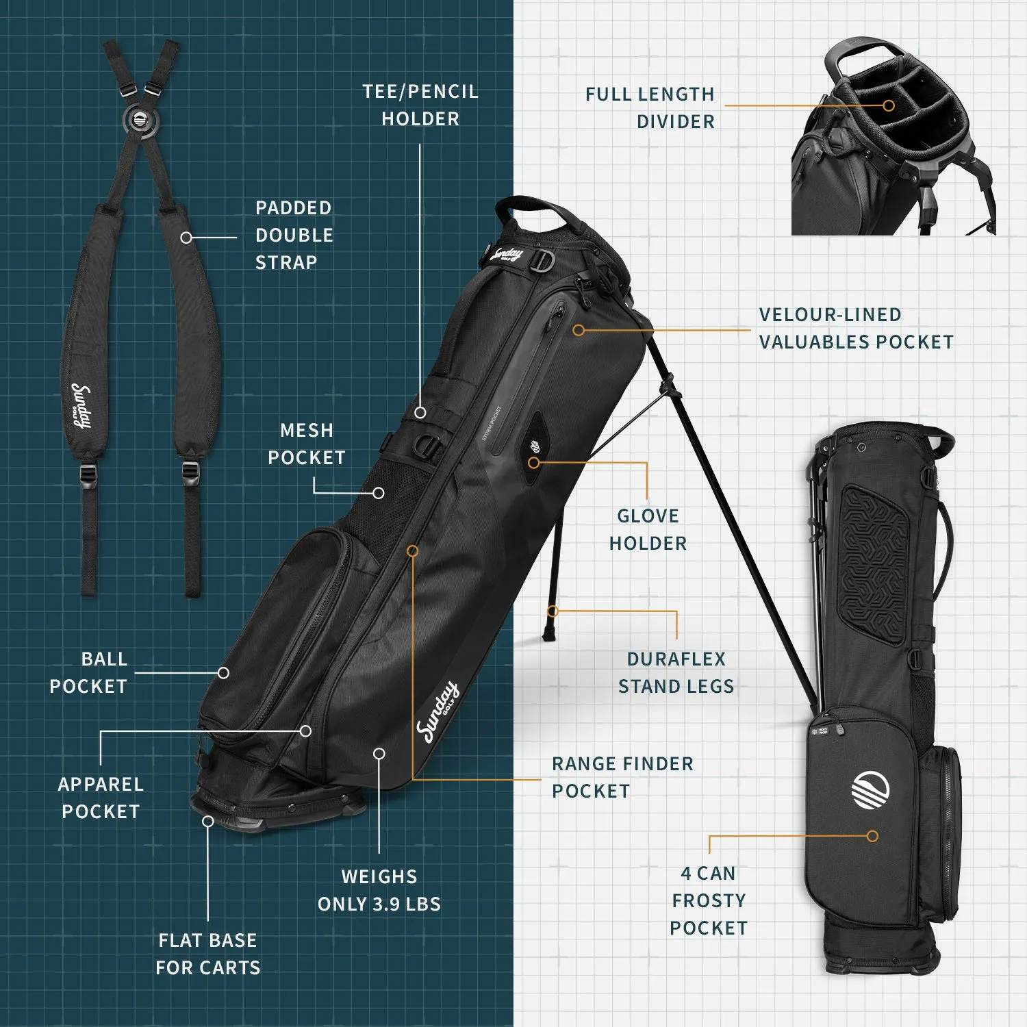 El Camino | Matte Black Walking Golf Bag
