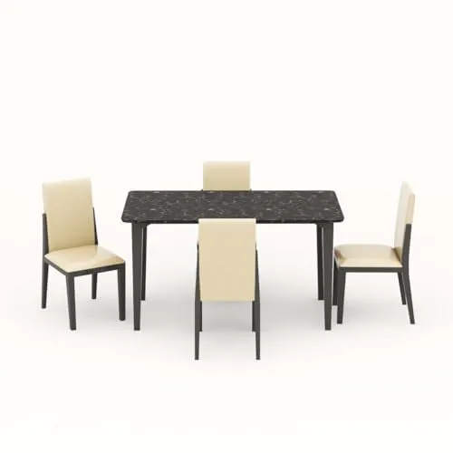 ELMSPIRE Brianna Solid Wood 4 Seater Dining Room Set for Home, Living Room - Elegant Dining Table and Four Luxuriously Cushioned Chairs - Contemporary Design in Classic Black Finish