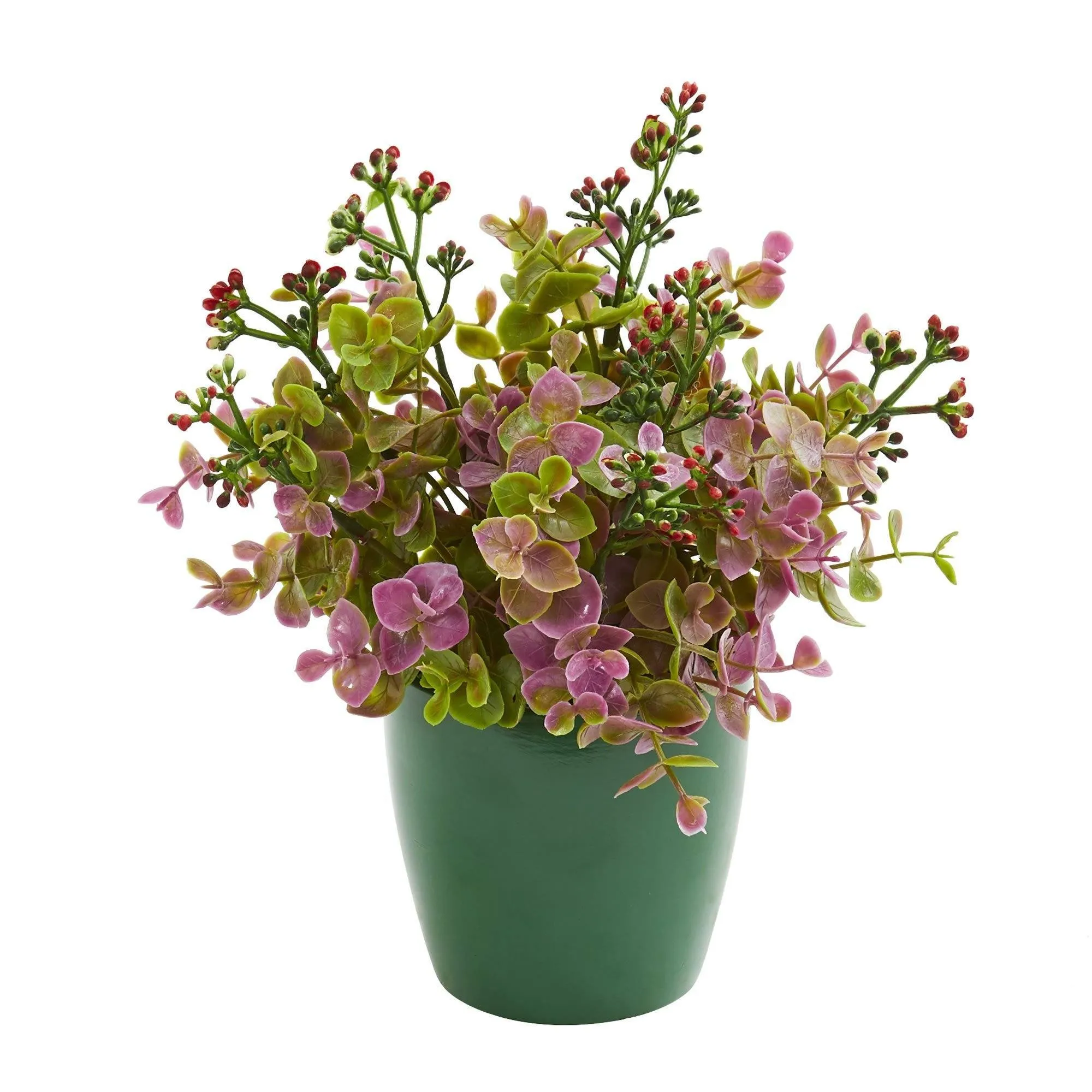 Eucalyptus, Grass and Sedum Artificial Plant in Green Planter (Set of 3)