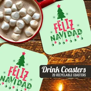 Feliz Navidad (Tree and Ornaments) Paper Coaster Set