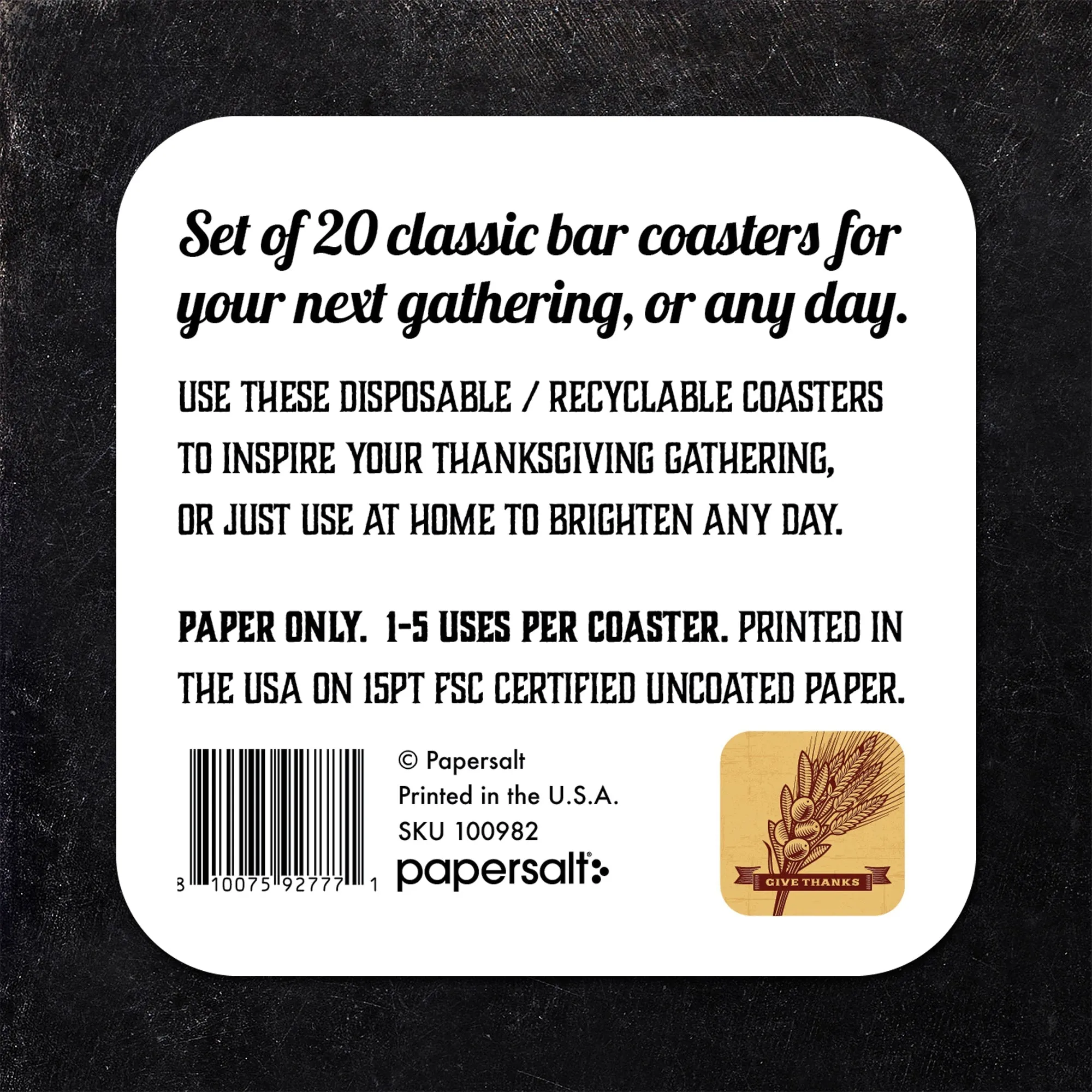 Give Thanks - Thanksgiving Paper Coaster Set
