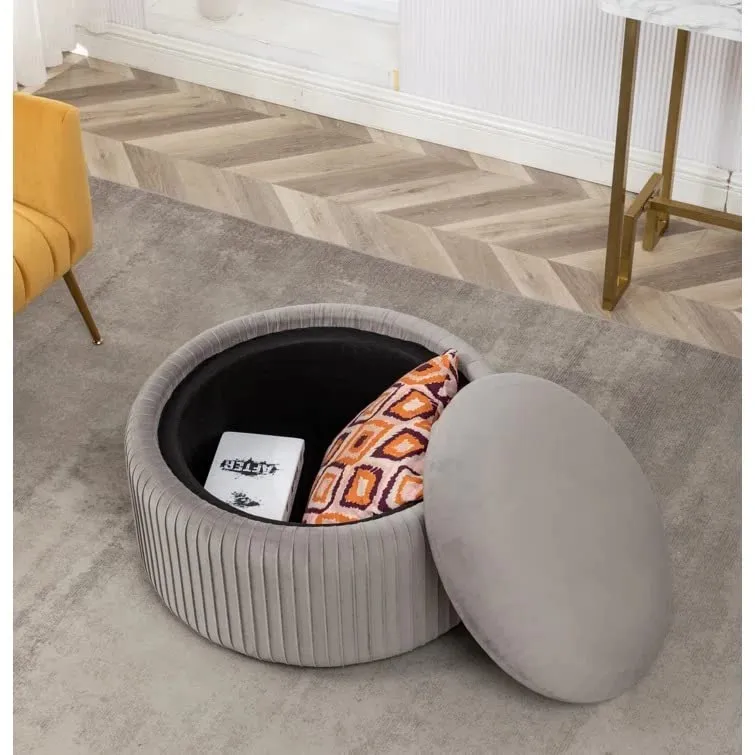 Hamburg Round Shape Fabric Ottoman Pouffe Puffy