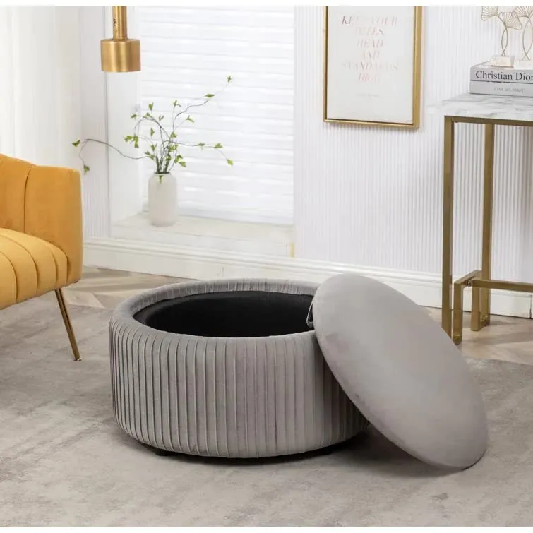 Hamburg Round Shape Fabric Ottoman Pouffe Puffy