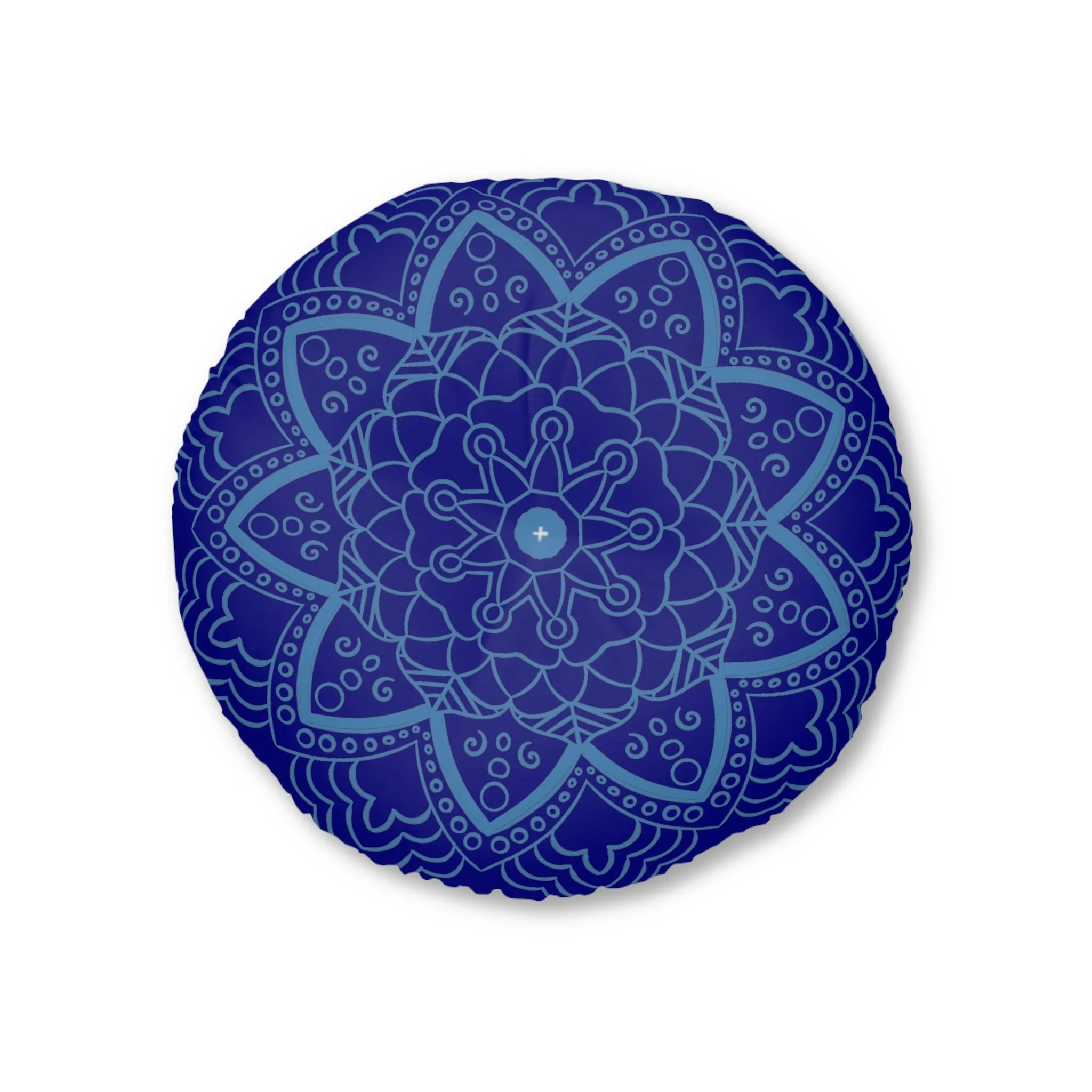 Handmade Mandala Art Floor Cushion - Steel Blue on Navy Blue - Round