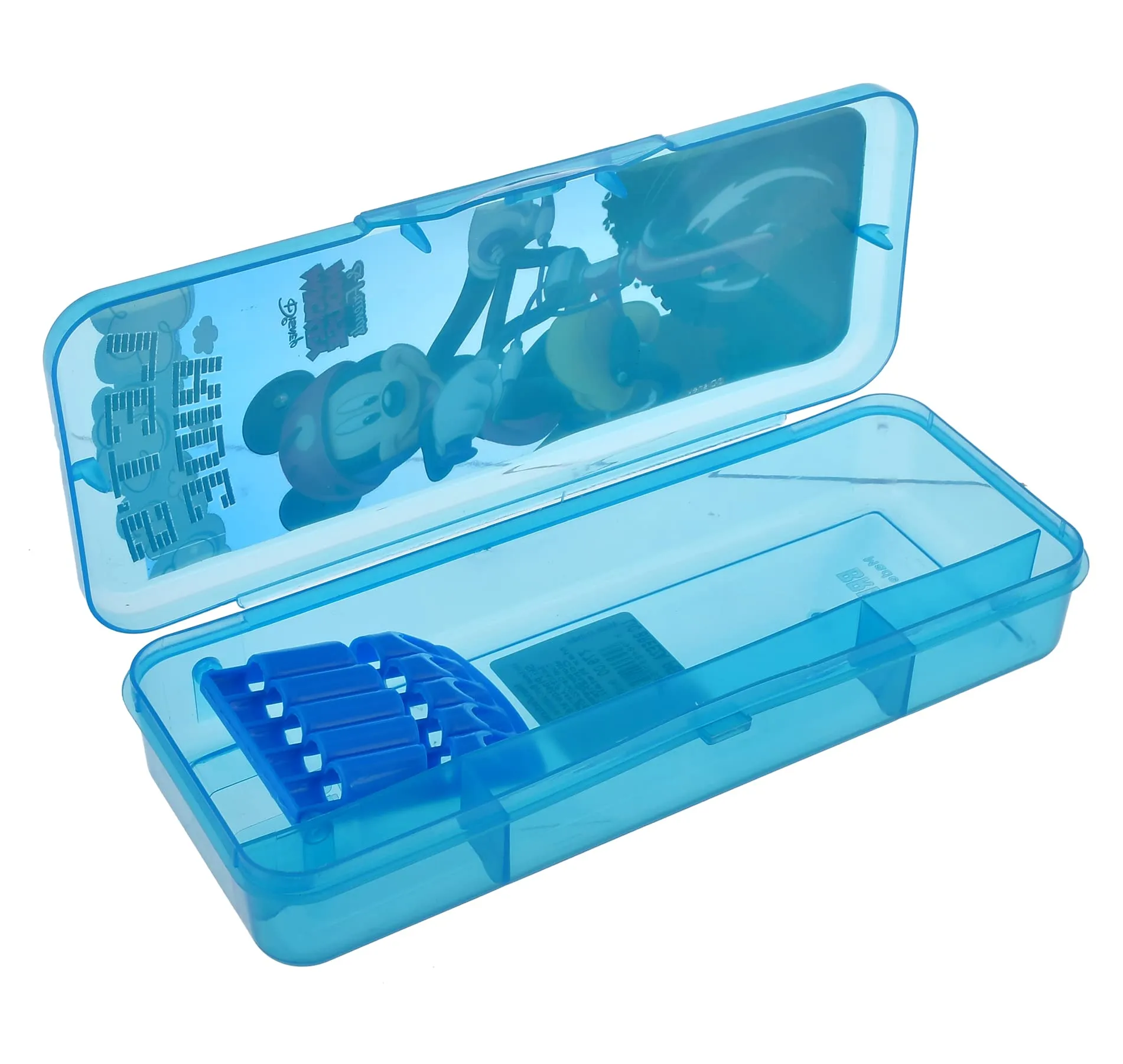 Heart Home Micky Mouse Printed Tranasparent Plastic Pencil Box for Kids (Blue)
