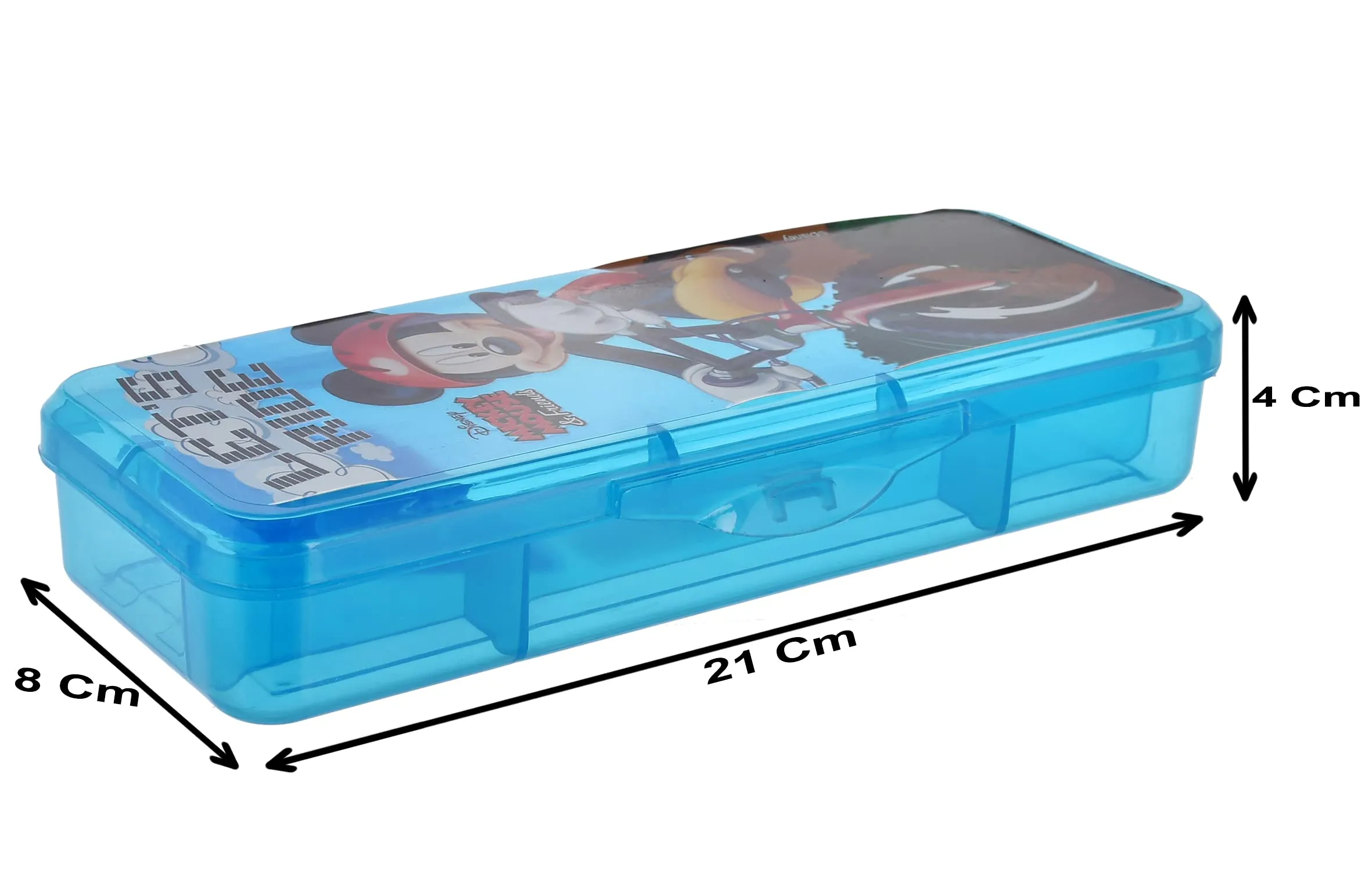 Heart Home Micky Mouse Printed Tranasparent Plastic Pencil Box for Kids (Blue)