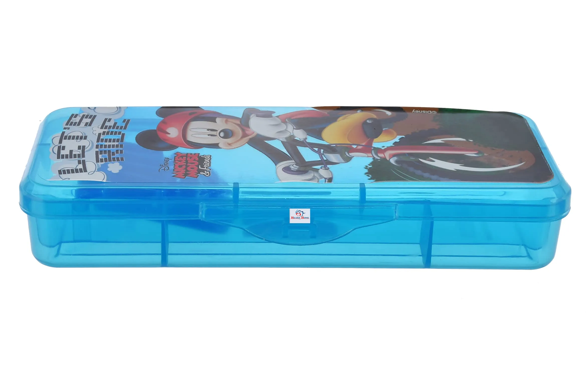 Heart Home Micky Mouse Printed Tranasparent Plastic Pencil Box for Kids (Blue)