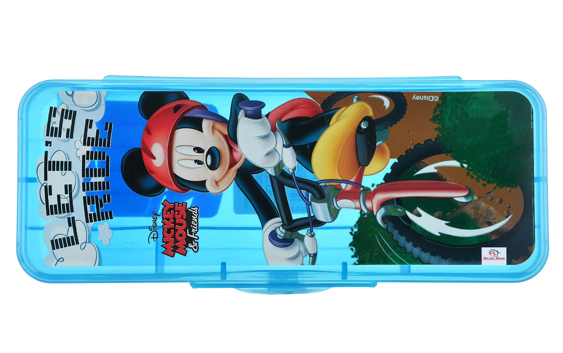 Heart Home Micky Mouse Printed Tranasparent Plastic Pencil Box for Kids (Blue)