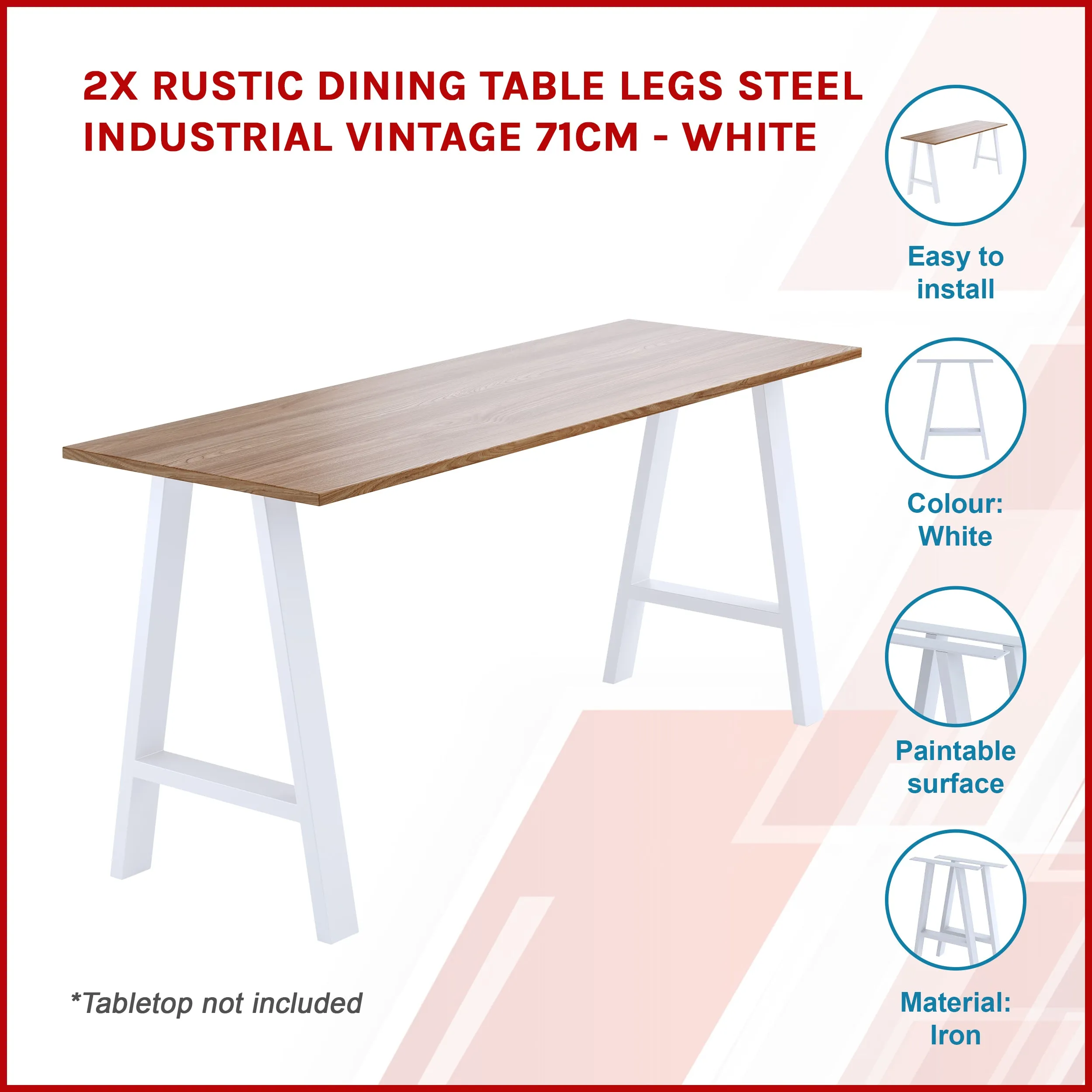 Heavy-Duty Rustic Steel Dining Table Legs, 71cm - White