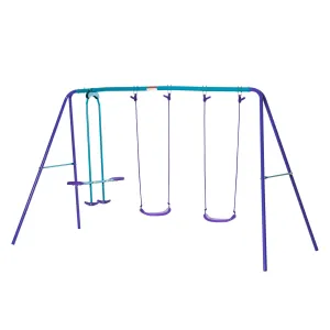 Height Adjustable Metal Swing Set with Glider, Two Swing Seats and Adjustable Height, Outdoor Heavy Duty A-Frame