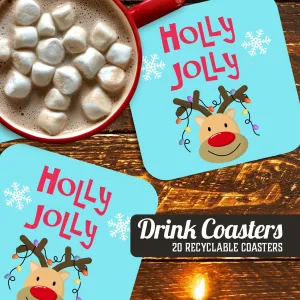 Holly Jolly Reindeer Holiday Paper Coaster Set